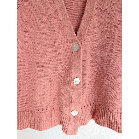 Chico's Pink Linen Cotton Blend Cardigan Natural Fibers Pearly Buttons - Picture 5 of 10